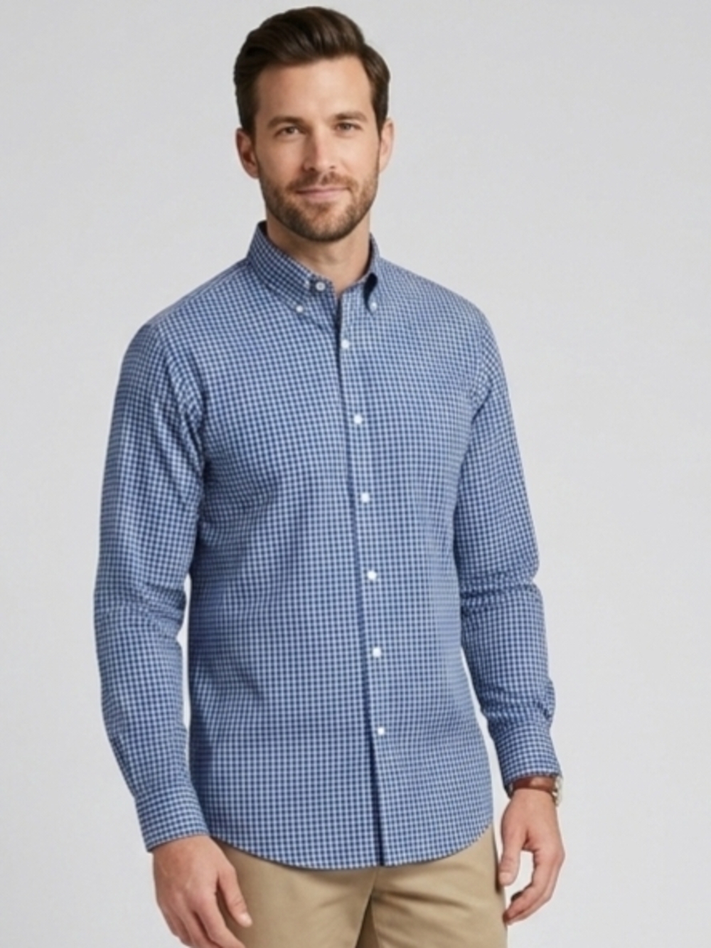 L.L. Bean Men's Blue Gingham Button-Down Shirt Size Med Tall